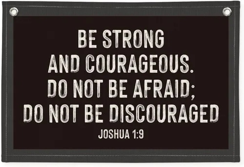 Miniatura 26 de Bandera de "Be Strong And Courageous", decoración de pared cristiana inspiradora, bandera colgante motivacional con versículo bíblico