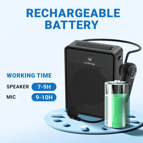 Miniatura 6 de Amplificador de Voz con Micrófono Inalámbrico y Auriculares, Micrófono Ultra Portátil de Sonido Original y Altavoz, Megafono de 15W con Micrófono