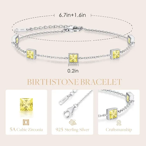 Miniatura 4 de CDE Pulseras de plata de ley 925 con piedra natal para mujer, delicada pulsera de eslabones ajustables para mujer, aniversario, cumpleaños
