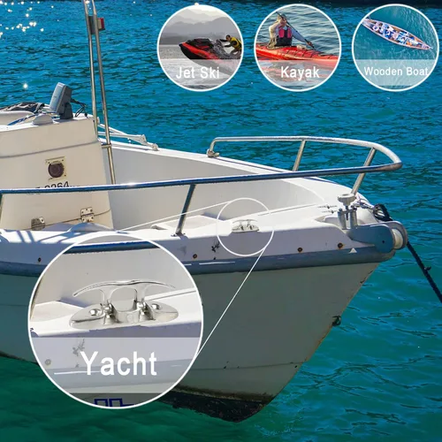 Miniatura 7 de Tacos plegables para barco de 4-1/2 pulgadas, acero inoxidable 316, tacos de muelle abatibles, paquete de 2