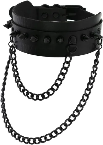 Miniatura 3 de FM FM42 Gargantilla unisex multicolor de piel sintética con remaches en tono negro con picos de 2 capas