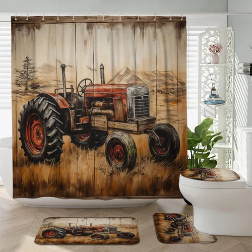 Miniatura 49 de Juego de baño estilo granja de 3 piezas con cortina de ducha y alfombras, cortina de ducha de 72'' y dos alfombras de baño antideslizantes lavables