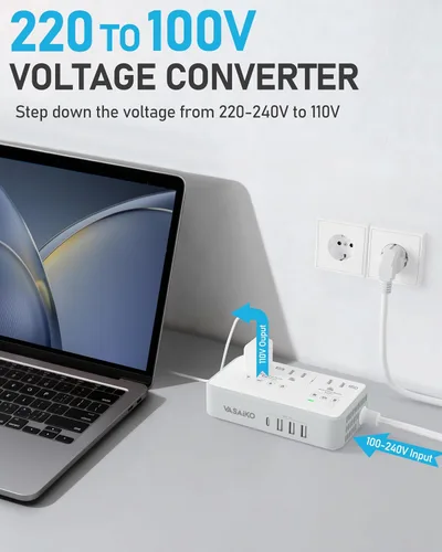 Miniatura 7 de Convertidor de voltaje de 220 V a 110 V de EE. UU. a Europa, convertidor de voltaje de 2000 W para viajes europeos con 3 puertos AC 2 USB-C 2 USB-A