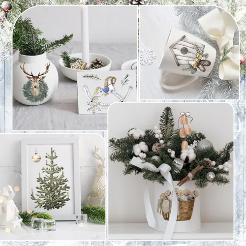 Miniatura 5 de SATINIOR 16 hojas rústicas de invierno para manualidades y muebles, calcomanías de gnomo de muñeco de nieve, renos, calcomanías para álbumes