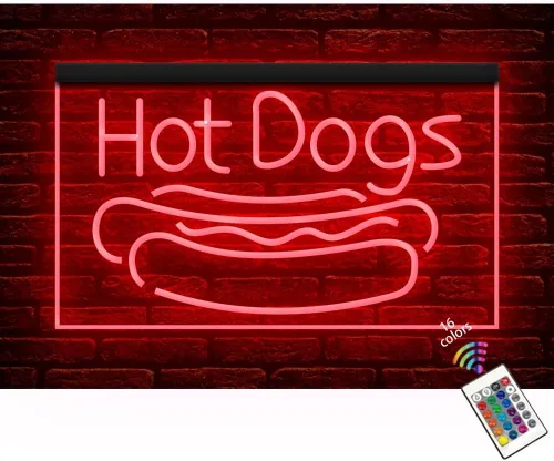 110123 Hot Dogs Shop Cafe Store - Letrero de neón con luz LED para decoración del hogar (12 x 8 pulgadas, 16 colores por control remoto)