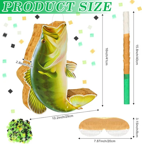 Miniatura 2 de Piñata de pez océano bajo el mar Piñata de pesca para decoración de fiesta de cumpleaños con palo de murciélago y confeti para pesca, pescadores