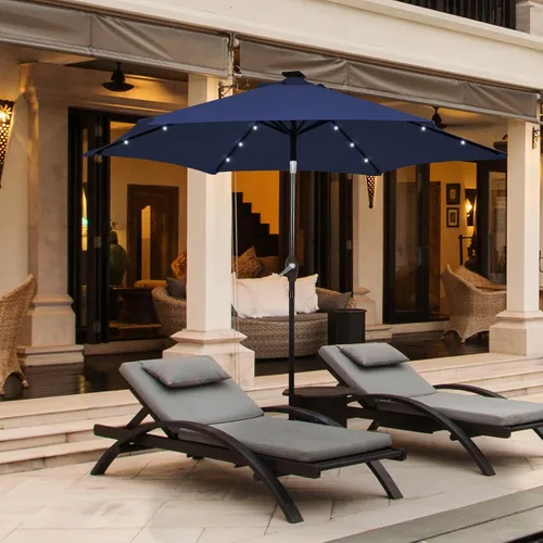 Miniatura 3 de Tangkula Sombrilla solar de patio de 10 pies, sombrilla de mercado de mesa al aire libre con 24 luces LED, ajuste de inclinación, mango de manivela