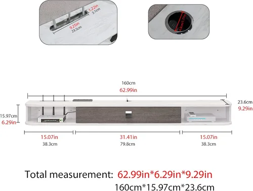 Miniatura 4 de Pmnianhua Consola de TV flotante, consola multimedia montada en la pared de 55 pulgadas, mueble de TV flotante, soporte de TV flotante moderno