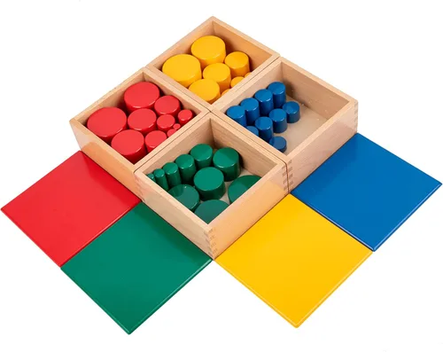 Miniatura 2 de Montessori Bloques de cilindros de color de madera sin pomos, bloques de arreglos apilados para juegos de bebé, juguetes apilables para niños