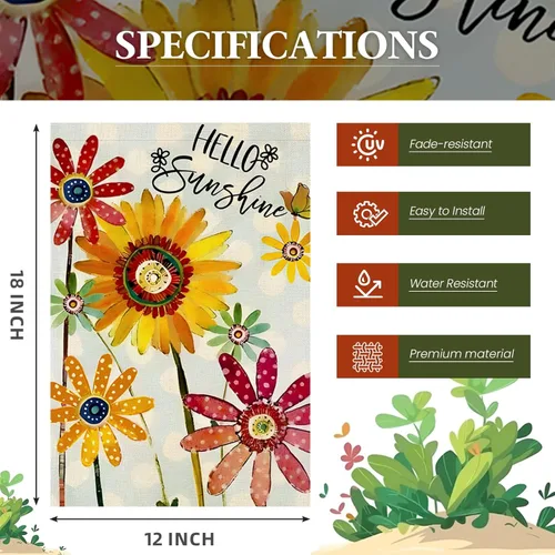 Miniatura 6 de Bandera de jardín de flores de verano de 12 x 18 pulgadas, de doble cara, banderas de jardín pequeñas con diseño de margaritas y girasoles de Hello