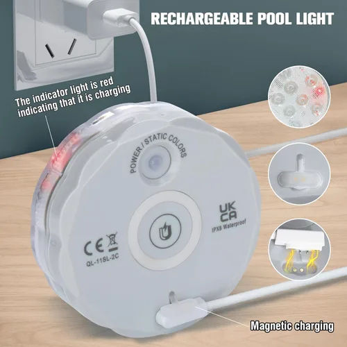 Miniatura 6 de Qoolife - Luces para piscina recargables sumergibles con mando a distancia, impermeables, carga subacuática, operadas por batería, controladas, 25