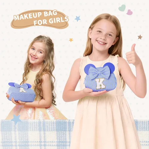 Miniatura 8 de Regalos de Navidad para niñas, bolsa de maquillaje con inicial, bolsas de cosméticos, bolsa de maquillaje de viaje, regalos de cumpleaños Azul
