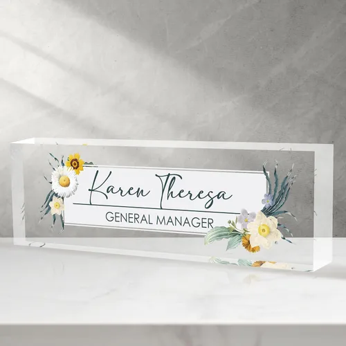 Miniatura 34 de Placa de identificación personalizada para escritorio - Accesorio de acrílico (Orquídea mariposa rosa)