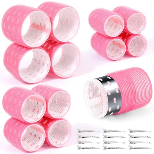 Juego de rizadores de pelo jumbo térmicos con pinzas - 24 rodillos grandes de autoagarre para volumen y rizos en cabello largo, medio y corto (63mm,