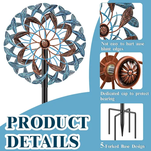 Miniatura 4 de Molinillos de viento de 360° para exteriores, esculturas de viento con estaca de metal, 63.2 pulgadas, cinético de metal grande, decoración