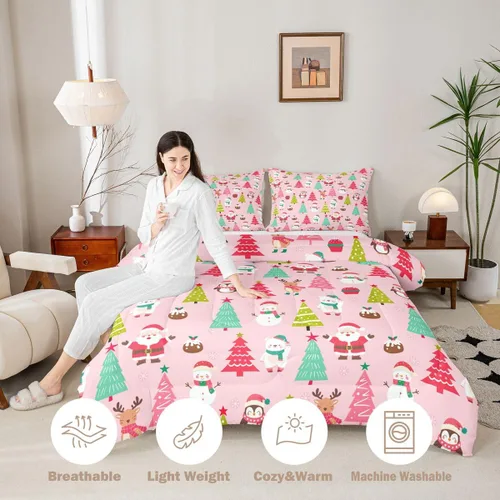 Miniatura 3 de Erosebridal Juego de edredón de Feliz Navidad, tamaño individual, divertido edredón de Papá Noel para niños y niñas, edredón de plumón de pingüino