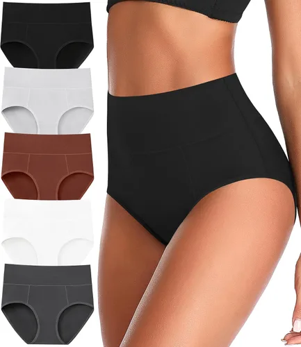 Miniatura 5 de ASIMOON Ropa interior de cintura alta con control de abdomen para mujer, de algodón, talla grande, cobertura completa, bragas para mujer