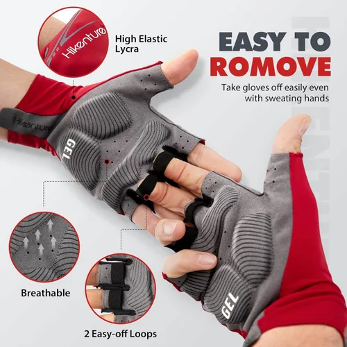 Miniatura 3 de Hikenture Guantes de ciclismo para hombre, guantes de bicicleta acolchados de 0.197 in, guantes de bicicleta transpirables y antideslizantes