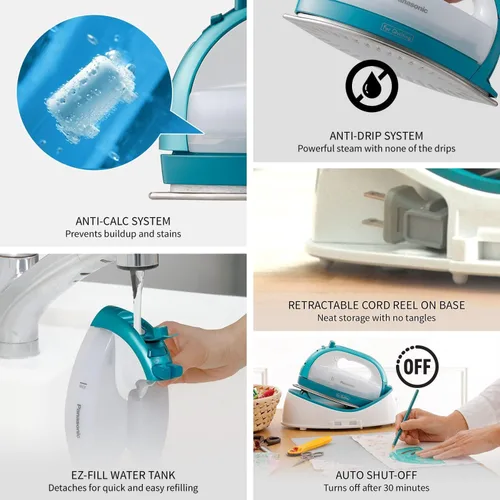 Miniatura 7 de Plancha inalámbrica Panasonic, plancha portátil de 360 grados estilo libre seca/vapor con puntas de precisión y suela de acero inoxidable, antisarro