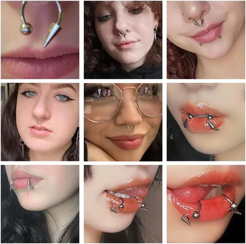 Miniatura 5 de Zolure 16g Anillos de labio de herradura, joyería labret, anillo de barra de labio, anillo de pico, joyería de mordida de serpiente, pendientes