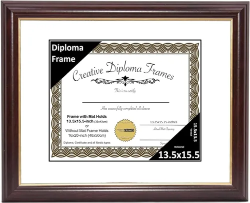 Miniatura 16 de Creative Picture Frames Marco para Diploma de Caoba con Borde Dorado de 12x16 pulgadas con Vidrio y Paspartú Negro y Colgadores de Pared Instalados