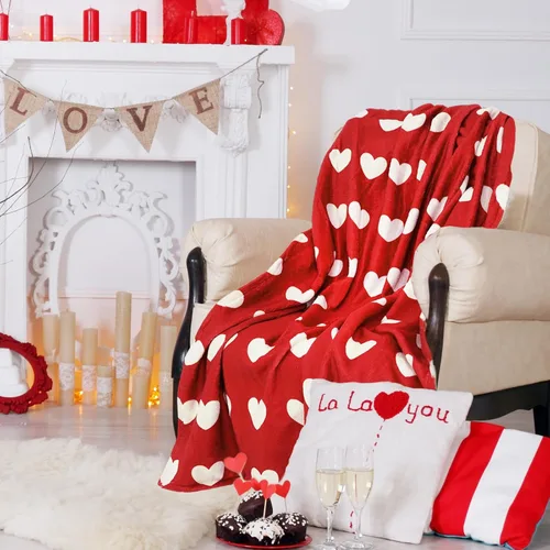 Miniatura 5 de JarThenaAMCS Manta para el día de San Valentín, con estampado de corazón rojo, manta romántica decorativa de franela suave y acogedora para mamá