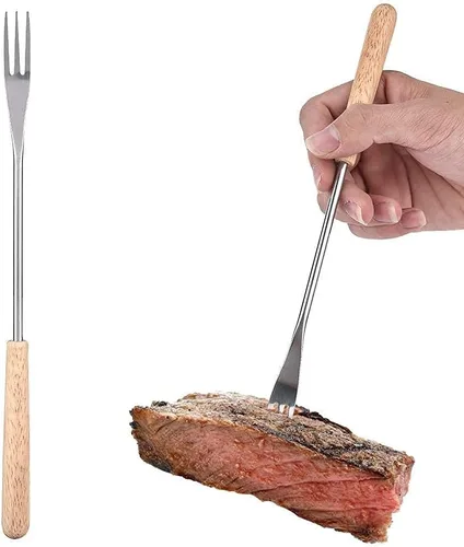 Miniatura 4 de Mumusuki Paquete de 6 tenedores para fondue de acero inoxidable con mango de madera, 10.4 in