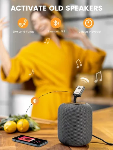 Miniatura 4 de MaedHawk Receptor de audio inalámbrico Bluetooth 5.3 portátil, adaptador giratorio de 0.138 in para altavoz estéreo de coche, auriculares con cable