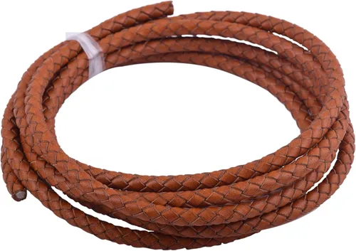Miniatura 50 de KONMAY 2 yardas 8.0mm Cordón redondo de cuero trenzado auténtico marrón antiguo para corbata de bolo
