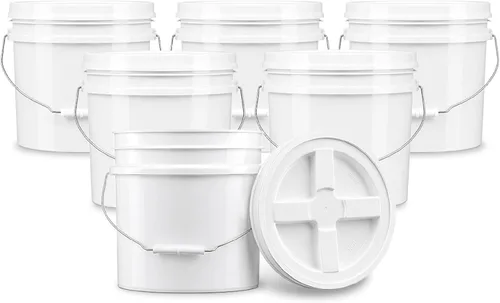 ePackageSupply Cubo de 3.5 galones con tapa, cubo de grado alimenticio con tapa hermética de rosca con sello gamma hermético, plástico HDPE Blanco