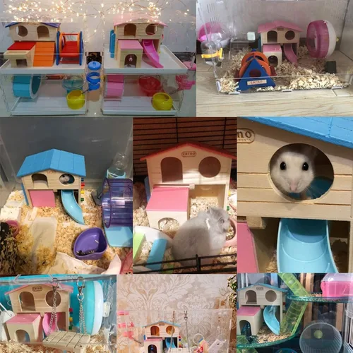 Miniatura 6 de kathson Casa de hámster para animales pequeños para mascotas con divertida escalera de escalada deslizante de madera para jugar juguetes masticables