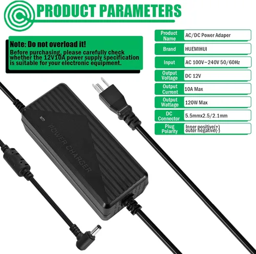 Miniatura 4 de Fuente de alimentación de 12 V 10 A, convertidor de CA a CC de 100 V-240 V a 12 V 10 A 120 W, transformador de potencia de 12 voltios y 10 amperios