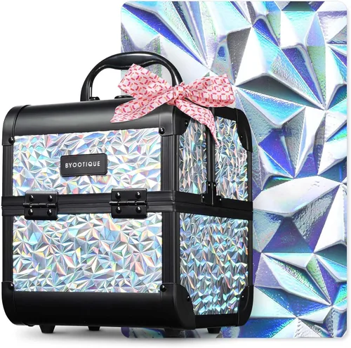 Miniatura 83 de BYOOTIQUE estuche rodante para maquillaje 4 en 1, con cerradura, maletín tipo trolley para cosméticos, con 4 ruedas extraíbles, organizador de viaje