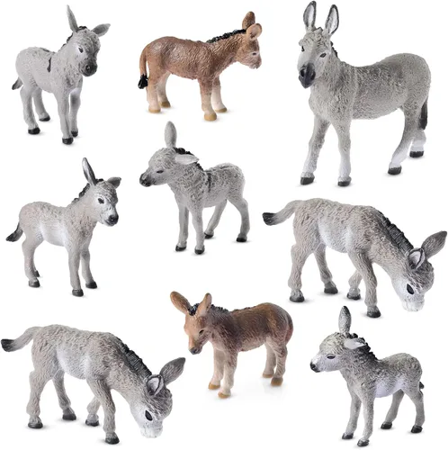 Deekin 9 piezas de figura de burro en miniatura de juguete de burro pequeño de plástico figura de animales recuerdos de fiesta juguetes de granja