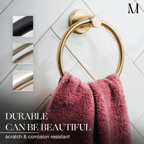 Miniatura 2 de Marmolux Acc - Toallero con forma de anilla cepillado dorado - Moderno soporte para toallas de mano - Barra de toallas de baño de acero inoxidable