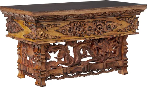 Miniatura 8 de Mesa altar pequeña para meditación, puja, prácticas wiccanas, budistas - Mesa lateral baja de madera, mesa de té japonesa, diseño de dragón plegable