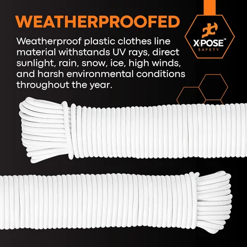 Miniatura 5 de Tendedero de plástico – Línea de ropa de plástico de 100 pies – Blanco resistente a la intemperie al aire libre – Cable sintético para colgar