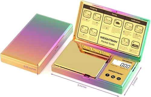 Miniatura 6 de WEIGHTMAN Báscula digital brillante de gramos, 7.05 oz x 0.01, mini báscula cromada arcoíris para alimentos y gramos, báscula de bolsillo con Multi