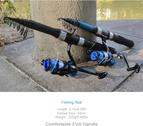 Miniatura 2 de Paquete de 2 carretes de caña de pescar telescópica de 6.9 ft/6.89 pies con bolsa de transporte, señuelos, alicates para pesca de agua dulce en agua