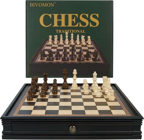 Miniatura 2 de BIVOMON Juego de ajedrez de madera de 12.5 pulgadas, piezas de ajedrez magnéticas con 2 cajones de almacenamiento integrados - juego de tablero