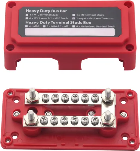 Miniatura 4 de Barra colectora de 12V-48V DC 100A Bloques de distribución de energía Módulo de servicio pesado 4 postes de 1/4 pulgadas + 12 terminales