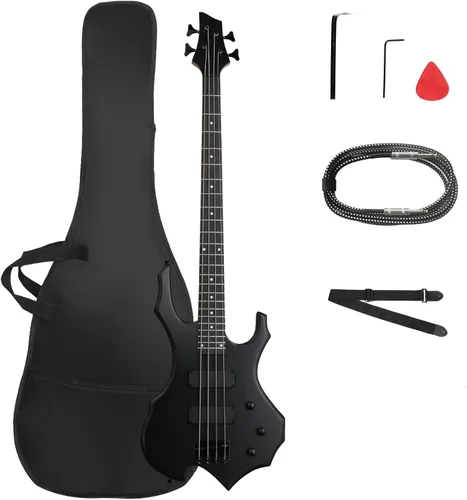 Ktaxon Bajo Eléctrico Guitarra Estilo Fuego Ardiente con Bolsa Portátil para Bajo, Cable Premium, Correa de Guitarra Ajustable, Llave Herramienta,