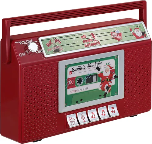 Miniatura 5 de Mr. Christmas Santa's Boom Box Radio – Boombox de Navidad retro de 10 pulgadas con luces LED, 9 canciones navideñas, 3 estaciones de radio de Santa