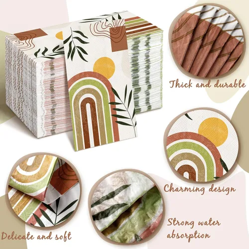 Miniatura 6 de Karenhi 200 Piezas Servilletas para Invitados Bohemias Toallas de Papel Desechables para Baño 2 Capas Florales Arcoíris Toallas Desechables
