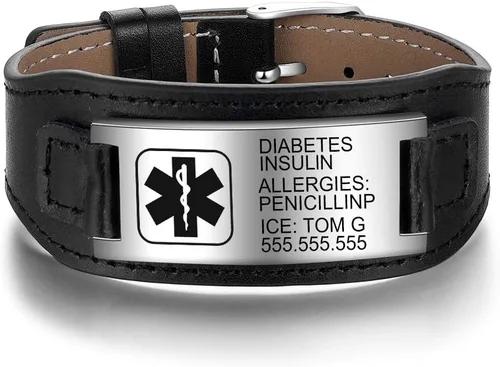 Miniatura 105 de OPALSTOCK Pulseras médicas personalizadas de silicona ajustable para identificación de emergencias, grabado gratuito, 9 pulgadas, resistente al