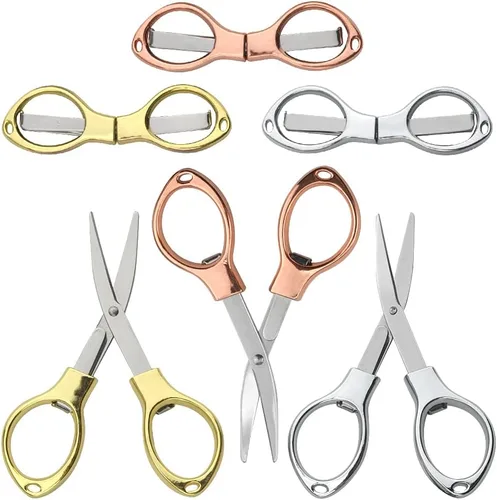 Juego de 6 tijeras plegables portátiles de viaje de acero inoxidable, juego de tijeras de costura pequeñas en forma de gafas, con 3 colores para uso
