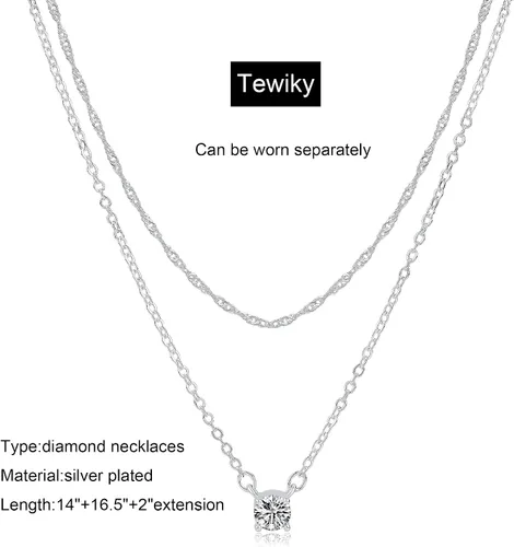 Miniatura 6 de Tewiky Collares de diamantes para mujer, delicado collar de oro chapado en oro de 14 quilates, collar largo de lariat, collar de oro simple