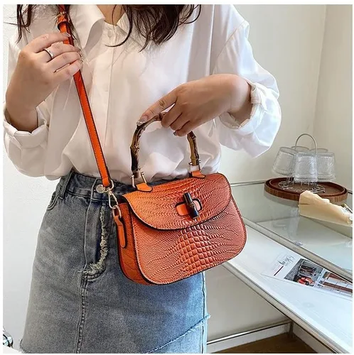 Miniatura 7 de Bolso de mano de cuero artificial de bambú con asa superior para mujer, elegante bolso de noche, regalo para mujer, hecho a mano