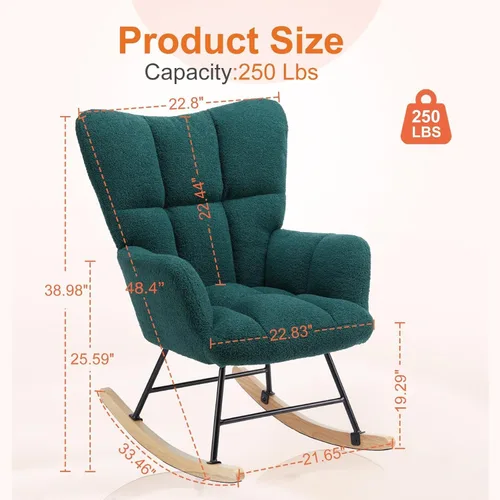Miniatura 2 de YSSOA Mecedoras para guardería, mecedora reclinable tapizada de peluche con respaldo alto, cómoda silla de lectura, silla auxiliar esponjosa