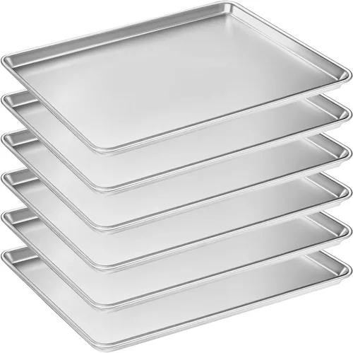 Juego de 6 bandejas para hornear de tamaño medio, bandeja de aluminio de calidad comercial para hornear o asar, bandeja grande y gruesa para hornear